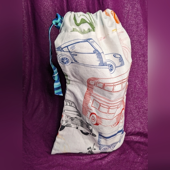 Reusable produce bag with tare weight- trucks and blue ribbon - Picture 6 of 6